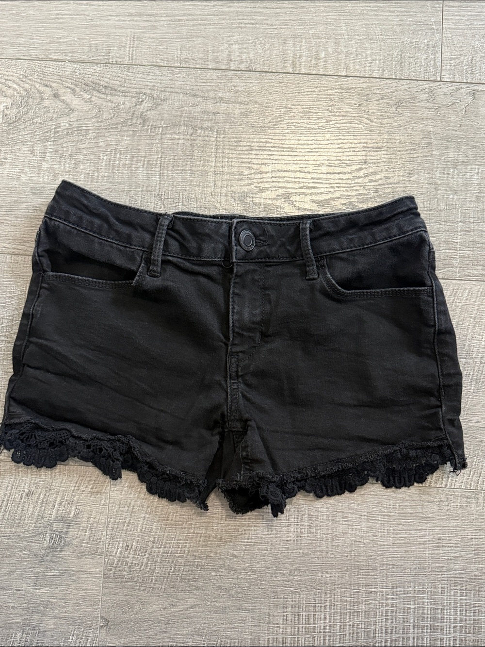 SO Black Denim Shorts with Lace Trim